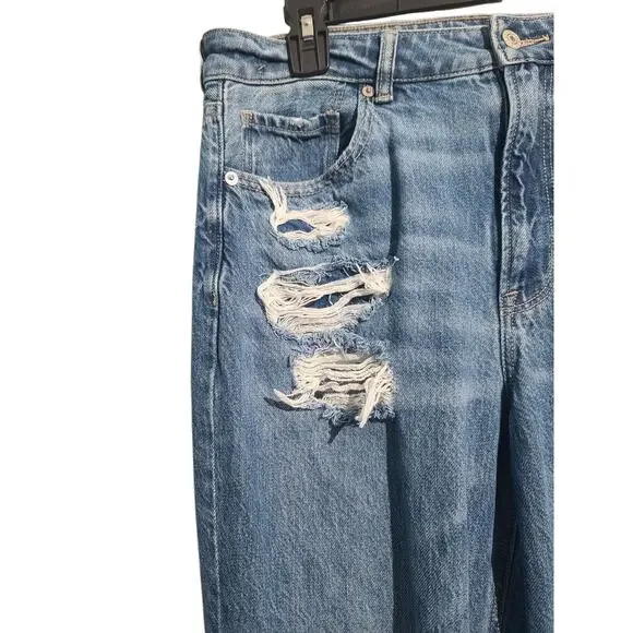 American Eagle Outfitters Ripped Blue Straight Leg Jeans - Picture 3 of 7